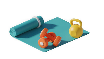 Isometric 3d Fitness Gear Mat Dumbbells Kettlebell On Black