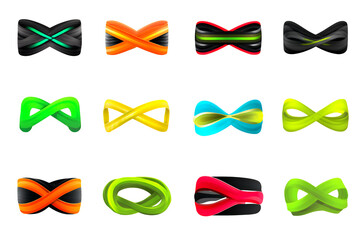 A collection of colorful infinity symbols on a black background on transparent background