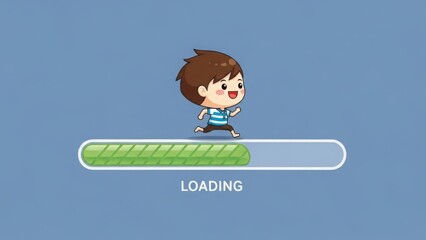 Cute Cartoon Boy Running On Loading Progress Bar