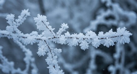Intricate layers of delicate hoarfrost and dense rime snow cover natural textures. A deep, cold, atmospheric winter scene in nature ,nature ,season ,rime