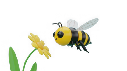 Cute 3d Cartoon Bee Flying Towards A Yellow Flower