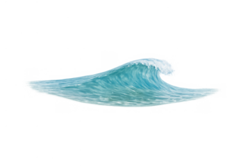 Large blue ocean wave curling and breaking, showing water motion and foam, isolated on a transparent background