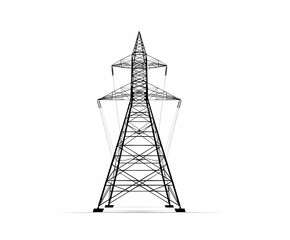 Electrical pylon tower with triangular structure black silhouette against clear blue sky technology minimalist graphic