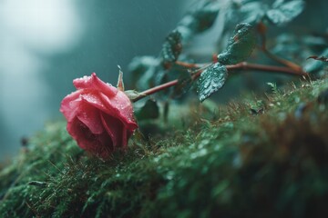 dark moody romance in nature, Valentine&rsquo;s Day theme, high-key bright lighting, close-up shot, realistic textures, clean composition