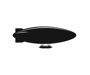 Minimal black zeppelin silhouette floating in a clear sky travel and exploration vector art