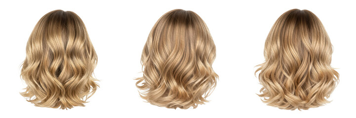Naklejka premium Set of Three Blonde Wavy Hairstyles from the Back – Oil Paint Style PNG, Perfect for Beauty & Hair Design Concepts