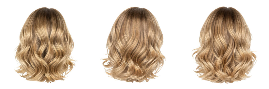 Set of Three Blonde Wavy Hairstyles from the Back &ndash; Oil Paint Style PNG, Perfect for Beauty & Hair Design Concepts