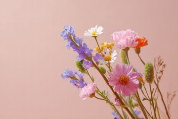 wildflowers against pastel background, Valentine&rsquo;s Day theme, studio lighting, eye-level perspective, realistic textures, clean composition