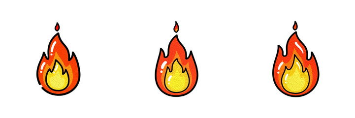 Set of Three Cartoon Fire Icons – Oil Paint Style PNG, Perfect for Creative & Fun Designs