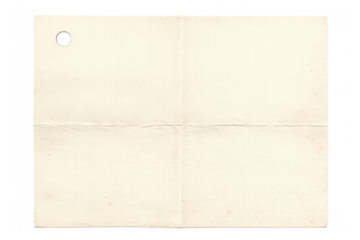 Vintage blank aged paper sheet with creases and hole punch, textured blank parchment or stationery for design