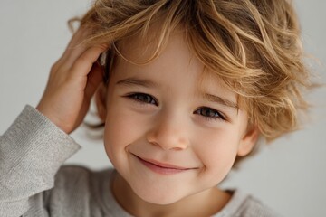 Smiling caucasian child with curly hair