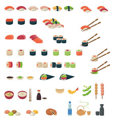 Set of sushi, Japanese food illustration © YueLan
