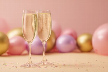 champagne and celebration scene, Valentine&rsquo;s Day theme, photorealistic style, soft natural or studio lighting, realistic textures, clean composition