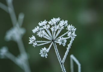 Intricate nature texture showcasing a delicate hoar green hue, capturing the silent beauty of winter frost clinging to icy plant life, cold, moss, surface
