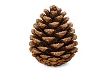 Pine cone covered in glistening snow, a natural winter decoration for seasonal holidays and rustic forest themes
