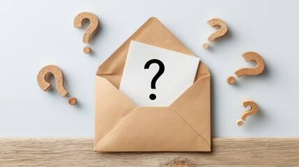Envelope with Question Marks Symbolizing Mystery, Uncertainty, Curiosity and Hidden Message Concept