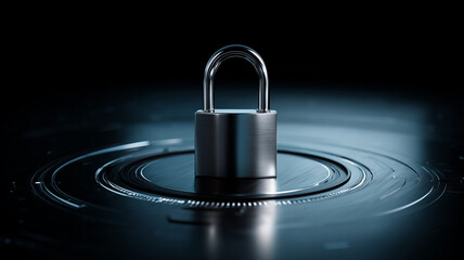 Metal padlock placed on a digital interface symbolizing data security protection and controlled access systems
