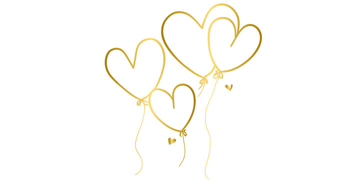 Gold heart balloon line art on romantic background,  Luxury balloons celebration party decoration 3D render, 3d render of balloons.