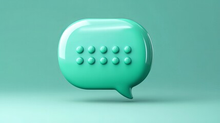 A shiny green speech bubble with Braille dots on a solid background