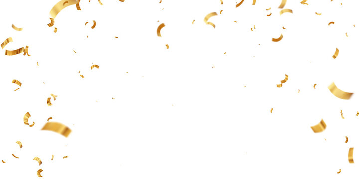 Falling gold confetti background. PNG illustration of festive confetti.