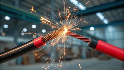 Close Up Welding Sparks Flying from Red Welding Torch Electrodes