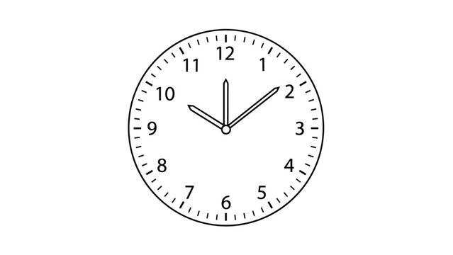 Clear analog clock face with black numbers and markings shows the time at approximately ten past ten with its long and short pointed hands.