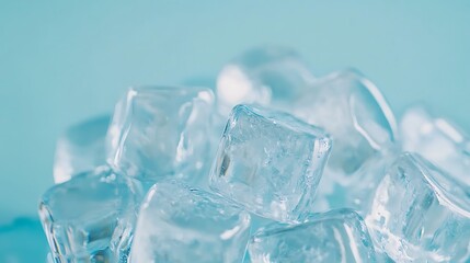 Obraz premium Refreshing Stack of Ice Cubes on a Light Blue Background for Summer