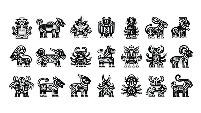 Ancient andean iconography a collection of stylized animal and deity depictions