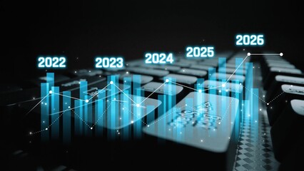 Business bar chart and line graph showing yearly business growth from 2022 to new year 2026, represent data analytics, future 2026 planning, business 2026 trend, and performance analysis 2026 Marrow