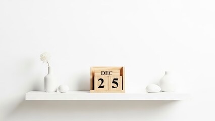 Minimalist White Shelf with Calendar and Decor.