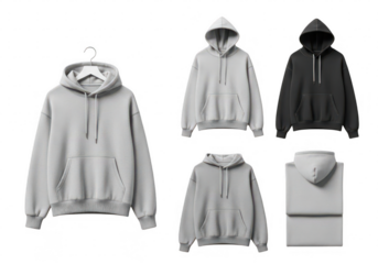 Collection of hooded sweatshirts isolated on transparent background