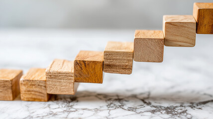 Wooden blocks arranged as ascending steps illustrating gradual progress business growth strategy and development planning.
