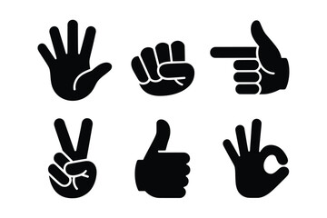Obraz premium Hand Gesture Silhouette Icons Set for Human Communication