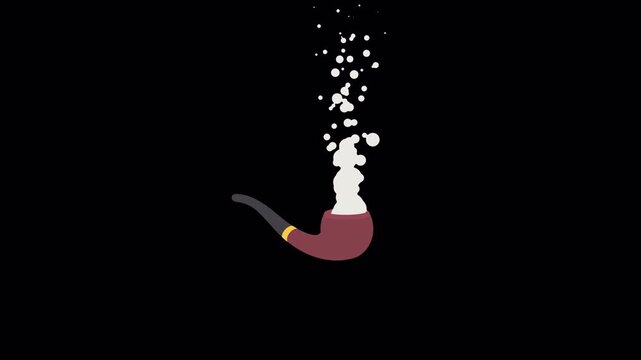 Flat Design Tobacco Pipe with Rising Smoke 2D Animated Motion Graphic.Animated Smoking Pipe.Retro Wooden Pipe with Stylized White Smoke Animation with alpha matte