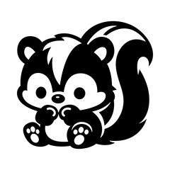 Cute Baby Skunk Cartoon Black and White Illustration for Kids Design, Mascot Character, Stickers and Adorable Animal Art