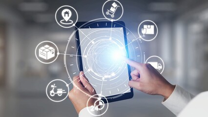 Goods delivery tracking icons show shipping, goods delivery routes, and logistics monitoring. Goods delivery tracking ensures timely goods delivery, secure handling, and accurate tracking. Gist