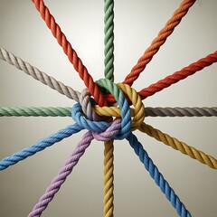 Interconnected Colorful Ropes Tied in a Central Knot Symbolizing Unity