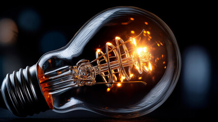 Elegant light bulb aglow against black background highlighting essence of creativity and innovative thinking, isolated radiance, with copy space