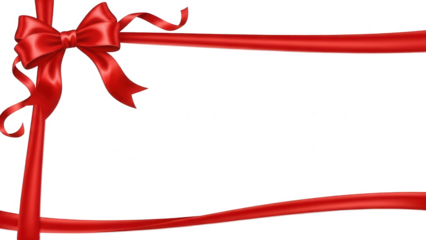 Valentine PNG, Red satin ribbon and bow forming a decorative corner on transparent background for festive invitations