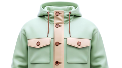 Light Green Hoodie with Tan Accents and Brown Buttons