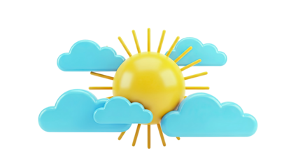 3D Cartoon Sun and Clouds