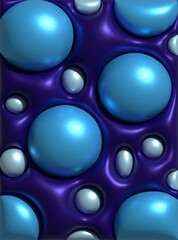 Blue inflatable spheres on a dark blue background, glossy plastic, 3D rendering illustration