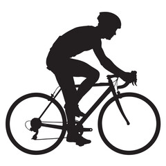 Fototapeta premium Cyclist silhouette on road bike in dynamic pose with dramatic lighting on white background for sports branding