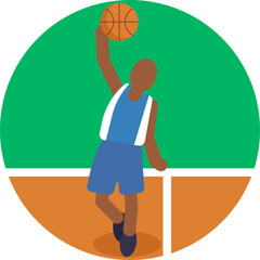 Shooting &ndash; An icon representing a basketball player taking a shot toward the hoop, symbolizing scoring or offensive play.