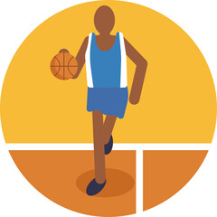 A simplified figure dribbling a basketball, representing an individual actively playing or practicing the sport.
