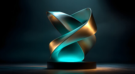 Dark background, vibrant teal light at base