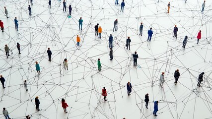 Network of connections and data processing in a collaborative environment with diverse individuals, network of connections and data processing over globe - Powered by Adobe