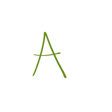 Hand drawn letter A, olive green brush doodle alphabet isolated on transparent background