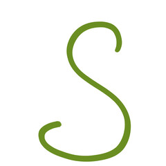 Naklejka premium Hand drawn letter S, olive green brush doodle alphabet isolated on transparent background