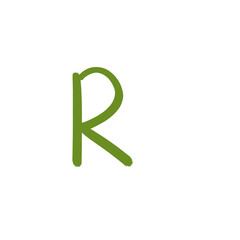Obraz premium Hand drawn letter R, olive green brush doodle alphabet isolated on transparent background